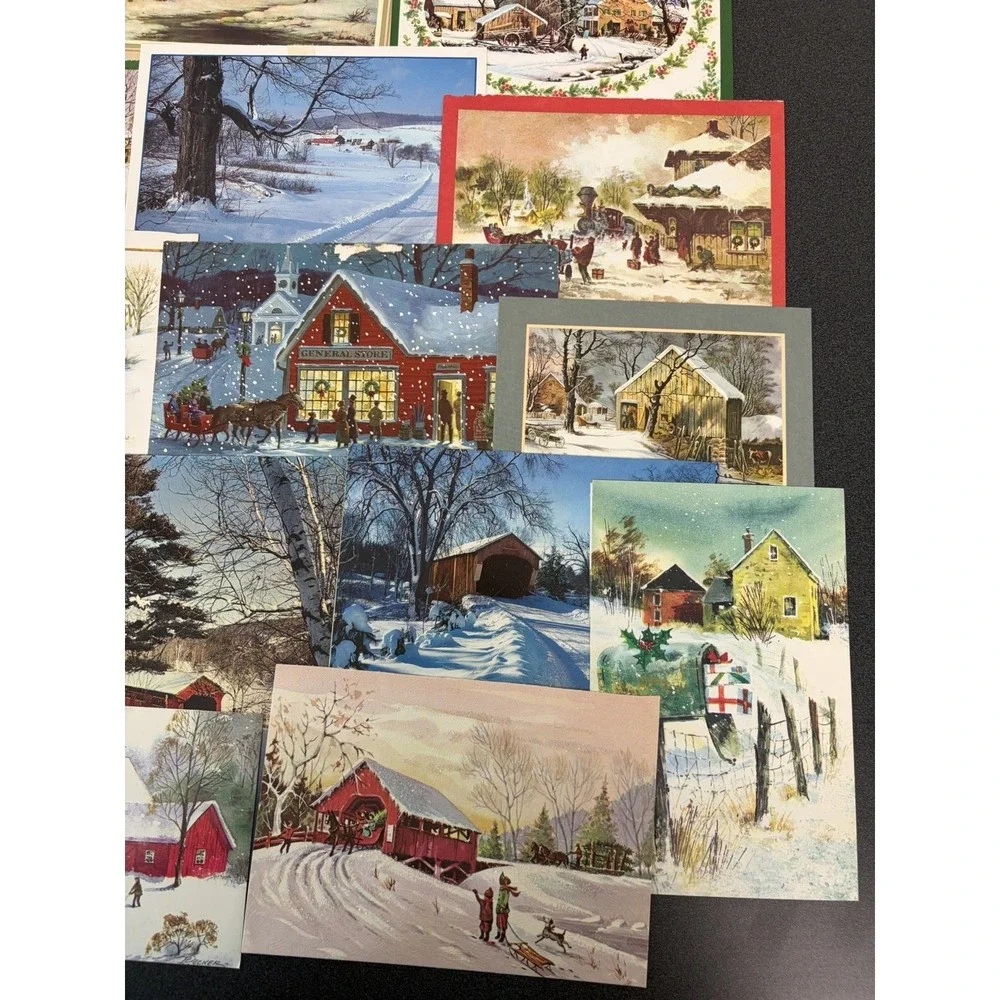 Vintage Christmas Cards Fronts ONLY Houses Barns More Scrapbooking Crafts 50+
